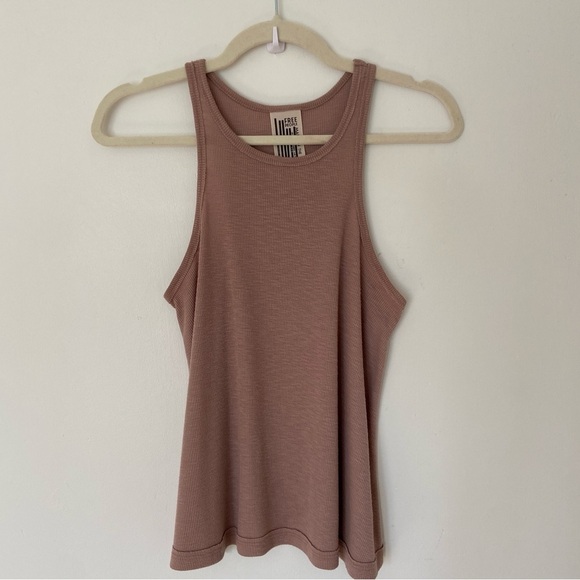 Free People Long Beach Tank Top in Mushroom size Small Heather Brown Racer - Picture 5 of 12